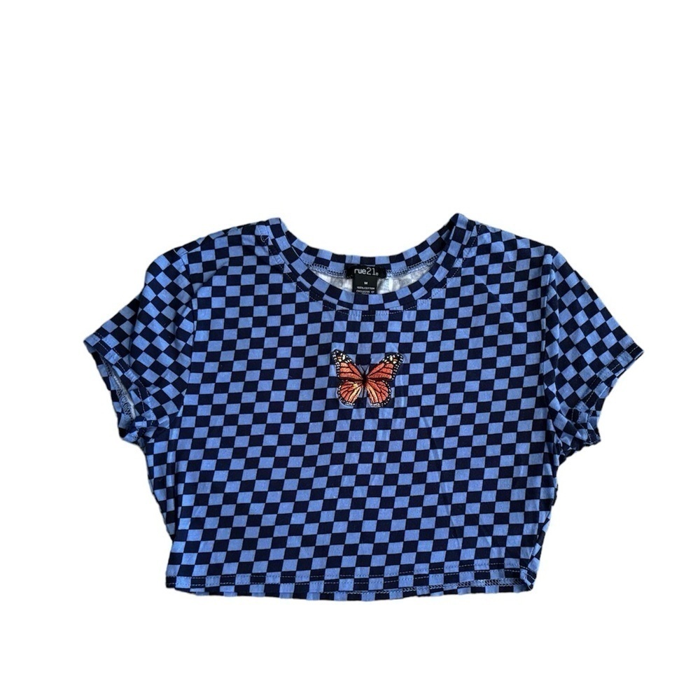 Rue 21 Plaid Crop Top With Butterly